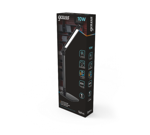 Светильник настольный Qplus GTL504 10W 590lm 3000-6000K 170-265V черный диммируемый USB LED 1/8/16  GT5042  Gauss