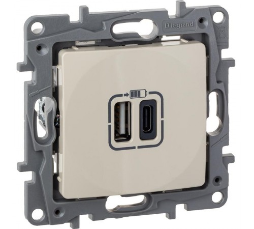 Зарядное устройство USB тип А / тип С - Legrand Etika - 3000мА 15Вт - слоновая кость  672336  Legrand