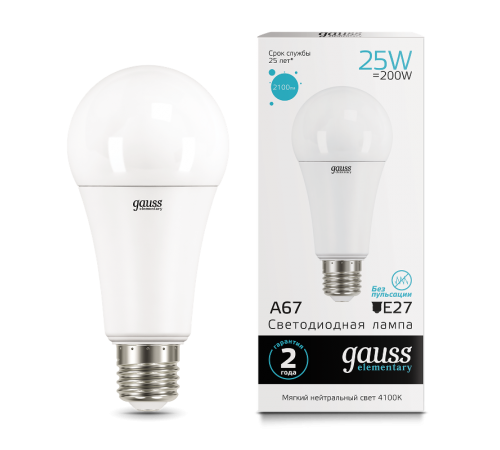 Лампа светодиодная LED 25Вт E27 220В 4100К А67 Elementary  73225  Gauss