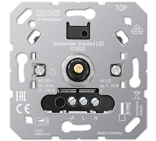 Роторный LED диммер "стандарт", с инкрементальным датчиком; универсальные встраиваемые механизмы  1730DD  Jung