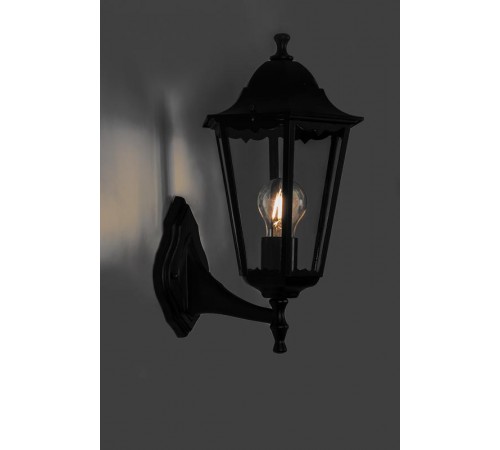 Светильник садово-парковый 6101 шестигранный на стену вверх 60W E27 230V, черный  11052  Feron