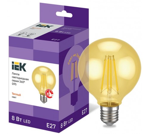 Лампа светодиодная LED G95 шар золото 8Вт 230В 2700К E27 серия 360°  LLF-G95-8-230-30-E27-CLG  IEK