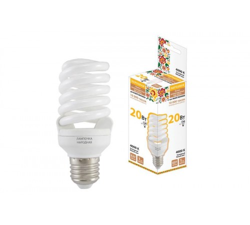 Лампа энергосберегающая КЛЛ  20Вт Е27 840 cпираль НЛ-FSТ2 48х115мм  SQ0347-0011  TDM