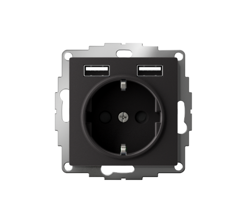 AtlasDesign Карбон Розетка 16А c 2 USB A+A, 5В/2,4А, 2х5В/1,2 А, механизм  ATN001030  SE