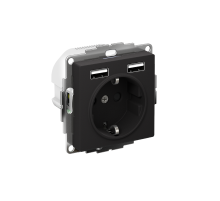 AtlasDesign Карбон Розетка 16А c 2 USB A+A, 5В/2,4А, 2х5В/1,2 А, механизм  ATN001030  SE