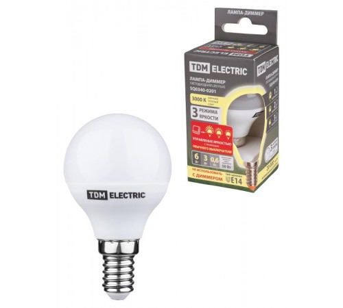 Лампа светодиодная FG45-6 Вт-230 В-3000 К-E14 "-ДИММЕР"  SQ0340-0201  TDM