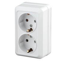 Розетка Intro Quadro 2Э-204-01 двойная с заземлением 2х2P+E Schuko, 16А-250В, IP20, ОУ, без монтажной пластины, белый  Б0053910  Intro