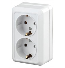 Розетка Intro Quadro 2Э-204-01 двойная с заземлением 2х2P+E Schuko, 16А-250В, IP20, ОУ, без монтажной пластины, белый  Б0053910  Intro