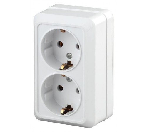Розетка Intro Quadro 2Э-204-01 двойная с заземлением 2х2P+E Schuko, 16А-250В, IP20, ОУ, без монтажной пластины, белый  Б0053910  Intro