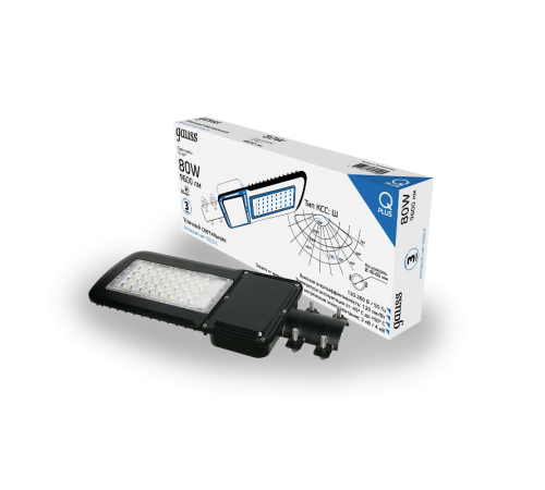 Светильник светодиодный консольный уличный Qplus 80W 9600lm 5000K 120-260V IP65 455*180*49мм черный КСС "Ш" LED 1/6  629535380  Gauss