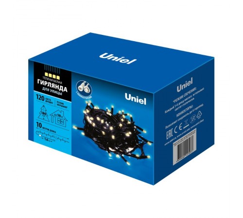 Гирлянда светодиодная  с эффектом мерцания  ULD-S1000-120/TBK WARM WHITE IP67   10м соед 120 диодов 3000К шнур черный  UL-00003941  Uniel