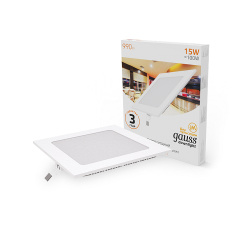 Светильник светодиодный встраиваемый ультратонкий квадратный IP20 15W 2700K  940111115  Gauss