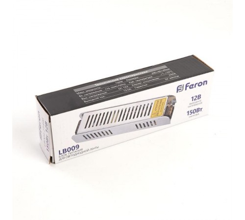 Трансформатор электронный для светодиодной ленты LB009  150W 12V (драйвер) 200*58*37мм  21496  FERON