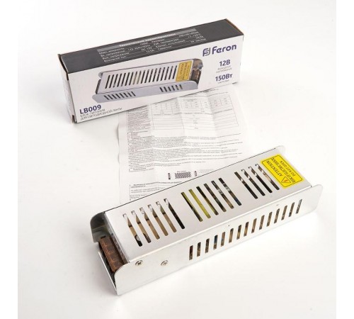 Трансформатор электронный для светодиодной ленты LB009  150W 12V (драйвер) 200*58*37мм  21496  FERON