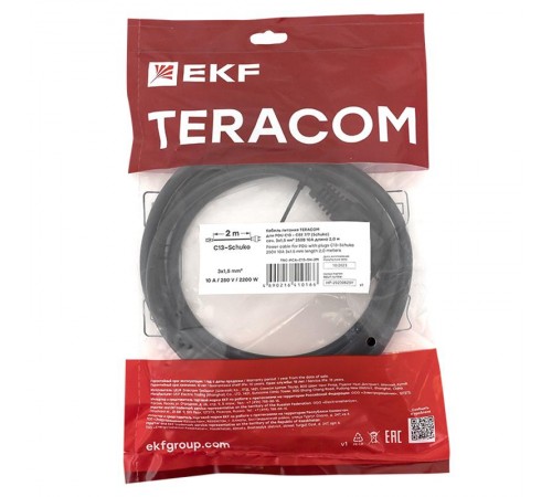 Кабель питания TERACOM для PDU IEC 60320 C13 - CEE 7/7 (Schuko)3x1,5мм2 250В 10A длина 2 м  TRC-PCA-C13-SH-2M  EKF