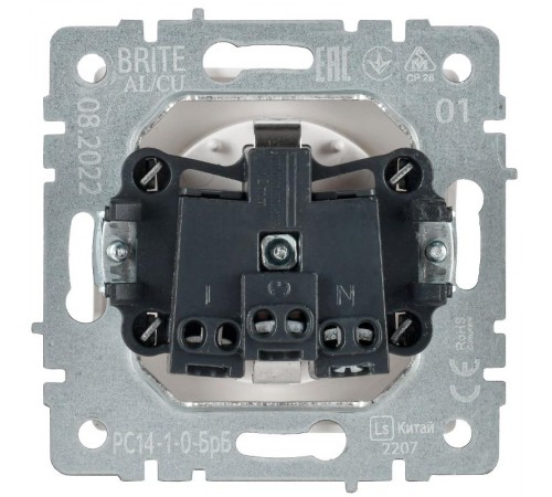 BRITE Розетка с заземлением со шторками 16А РС14-1-0-БрБ белый  BR-R14-16-K01  IEK