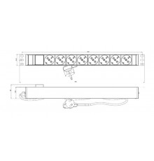 SHZ19-8SH-S-2.5EU Блок розеток для 19" шкафов, горизонтальный, 8 розеток Schuko, выключатель с подсветкой, 482.6x44.4x44.4мм  459583  Hyperline