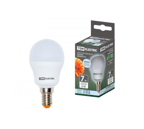 Лампа светодиодная LED 7Вт E14 230В 4000К FG45 шар  SQ0340-0176  TDM