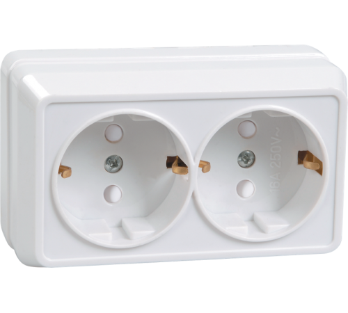 ОКТАВА белый Розетка 2-местная О/У с/з/ со шторками 16А РСш22-3-ОБ  ERO24-K01-16-DC  GENERICA