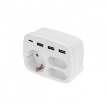 Тройник электрический 16А с/з + 2х2,5А + 3хUSB-A 2,4А + USB Type-C 3А, белый  11-1250  REXANT