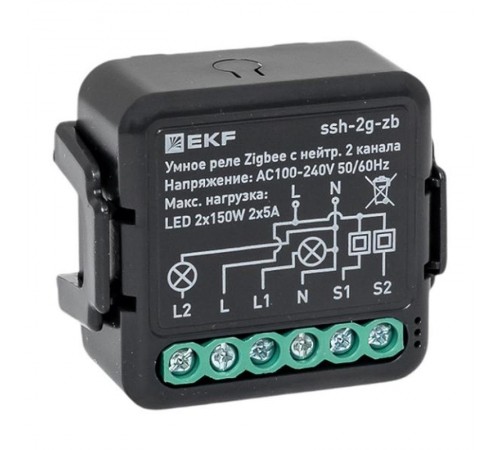 Умное реле в подрозетник 2-канальное с нейтралью Zigbee EKF Connect Select  ssh-2g-zb  EKF