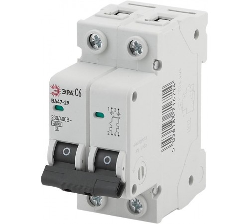 Выключатель автоматический двухполюсный NO-902-115 ВА47-29 2P 50А кривая C (6/90/1890)  Б0031937  ЭРА