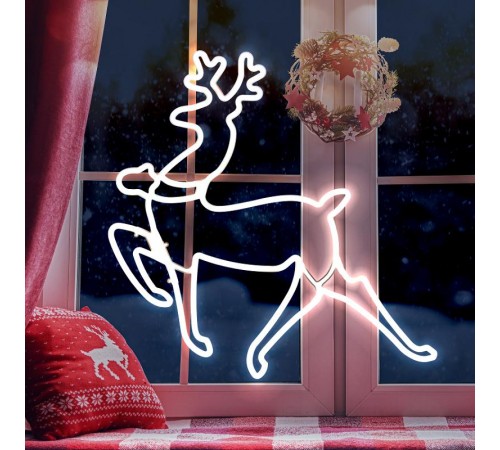 Неоновая фигура Олень, холодный белый свет,  ENIOF - 14  ,  64*60 см, 220V, длина провода 1 м, IP44  Б0051952  ЭРА