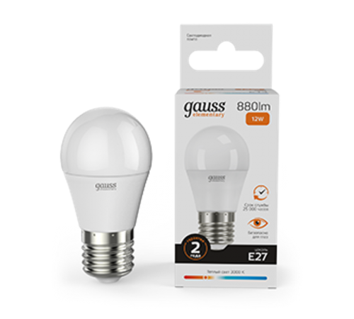 Лампа светодиодная LED Elementary Шар 12W 880lm E27 3000K  53212  Gauss