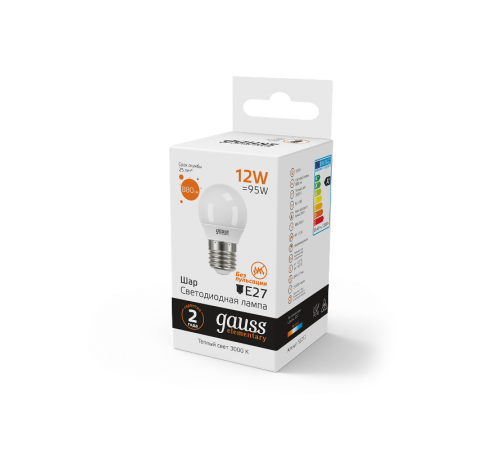 Лампа светодиодная LED Elementary Шар 12W 880lm E27 3000K  53212  Gauss