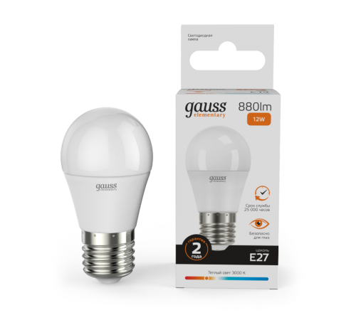 Лампа светодиодная LED Elementary Шар 12W 880lm E27 3000K  53212  Gauss