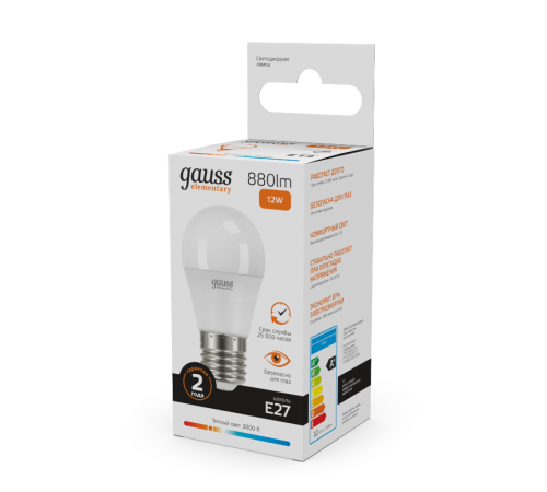 Лампа светодиодная LED Elementary Шар 12W 880lm E27 3000K  53212  Gauss