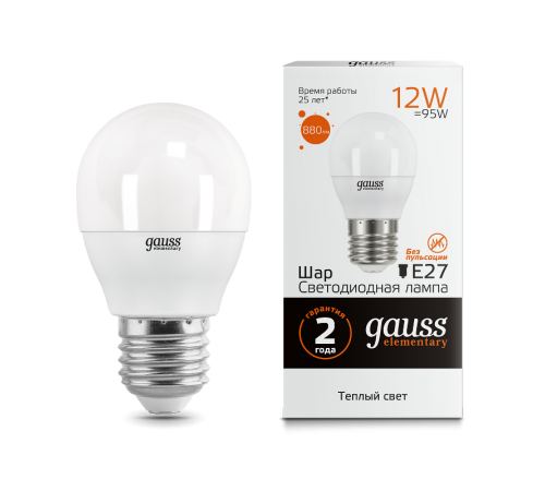 Лампа светодиодная LED Elementary Шар 12W 880lm E27 3000K  53212  Gauss