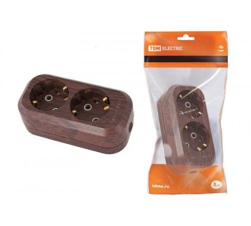 Колодка розеточная 2 гнезда 2П+З 16А 250В "Эко" (бук)   SQ1806-0060  TDM