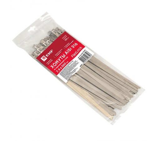 Хомут AISI 316 из нержавеющей стали, 7.9x260 (100 шт.) FlexLock PROximaplc-fl-tss-316-7.9x260EKF