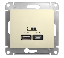 Glossa Бежевый USB Розетка A+С, 5В/2,4А, 2х5В/1,2 А, механизм,  GSL000239  SE