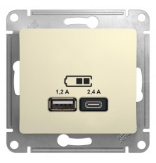 Glossa Бежевый USB Розетка A+С, 5В/2,4А, 2х5В/1,2 А, механизм,  GSL000239  SE
