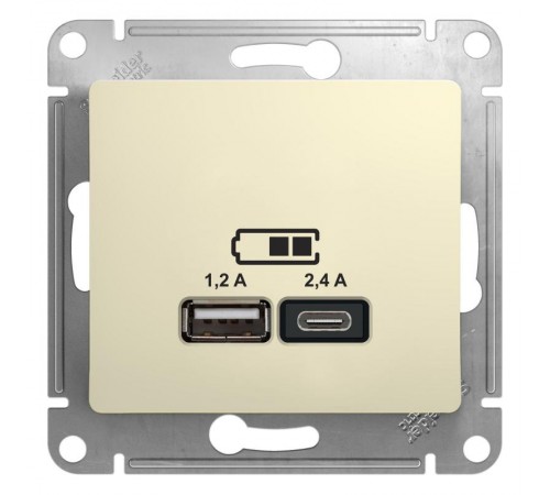 Glossa Бежевый USB Розетка A+С, 5В/2,4А, 2х5В/1,2 А, механизм,  GSL000239  SE