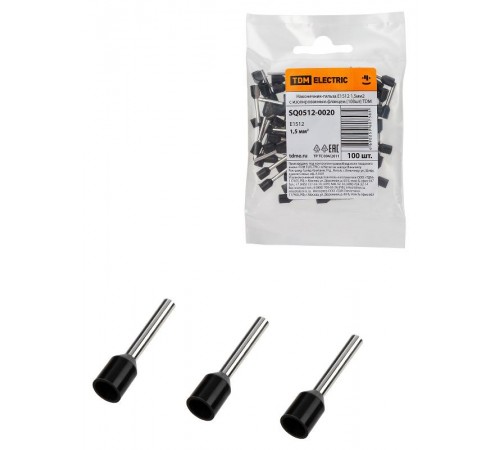 Наконечник-гильза Е1512 1,5мм2 с изолированным фланцем (100шт)  SQ0512-0020  TDM