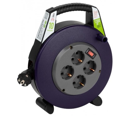 Удлинитель силовой BPx-4e-3x0,75-10m в закрытом корпусе с заземлением с выключателем 4 розетки 10м ПВС 3x0,75мм2 6А  Б0052925  ЭРА