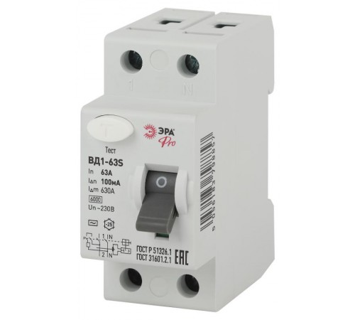 Выключатель дифференциальный (УЗО) ВД1-63S Селективное 1P+N 63А 100mA NO-902-152 ЭРА Pro  Б0036857  ЭРА