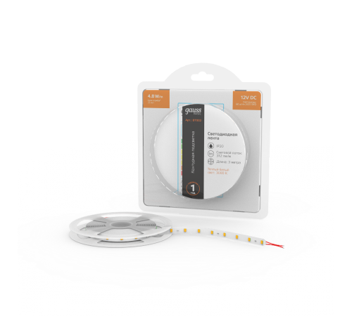 Лента светодиодная Basic LED 2835/60 12V 4,8W/m 312lm/m 3000K 8mm IP20 3m 1/100  BT002  Gauss