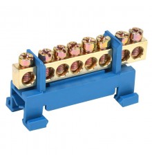 Шина "N" нулевая с синим изолятором тип "Стойка" на DIN-рейку 6x9 мм 8 групп  11-2353  REXANT