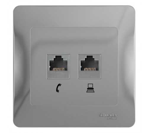 Glossa Алюминий Розетка 2-я RJ11+RJ45, кат.5E  GSL000385  SE