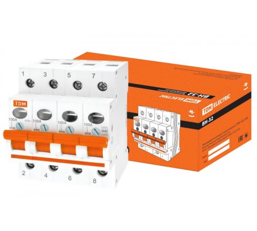 Выключатель нагрузки модульный (мини-рубильник) ВН-32 4P 100A  SQ0211-0039  TDM