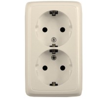Розетка открытой установки, двухместная, с заземляющим контактом, со шторками, цвет слоновая кость  РА16-152-01  HEGEL