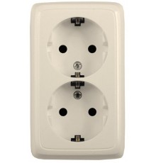Розетка открытой установки, двухместная, с заземляющим контактом, со шторками, цвет слоновая кость  РА16-152-01  HEGEL