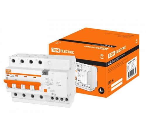 Выключатель автоматический дифференциального тока АД14 4п 25А C 30мА тип AC (8 мод)  SQ0204-0033  TDM