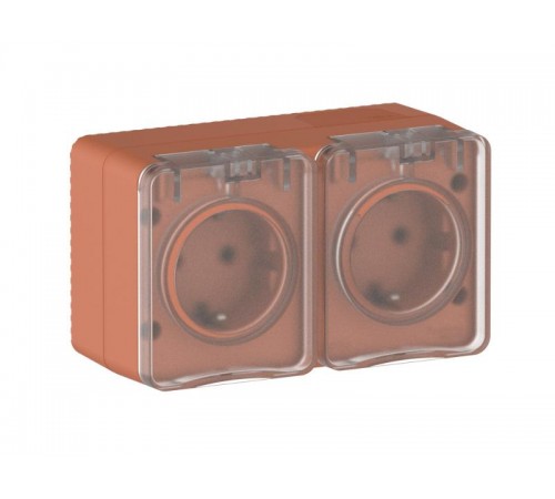 AtlasDesign Profi54 Терракотовый О/У Розетка двойная с заземлением со шторками 16А  ATN547026  SE