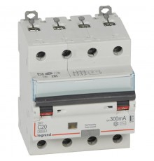 Выключатель автоматический дифференциального тока DX3 6000 4п 20А С 300мА тип AС  411206  Legrand