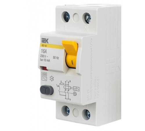 Выключатель дифференциальный (УЗО) ВД1-63 2п 16А 10мА тип AC  MDV10-2-016-010  IEK